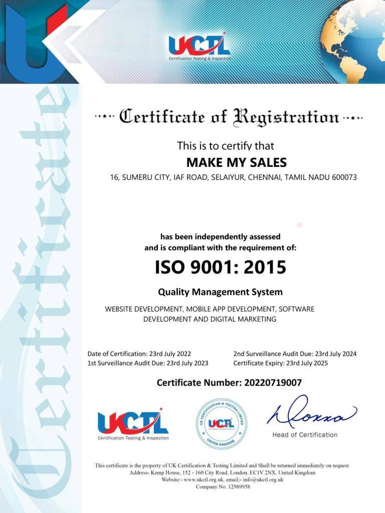 Make My Sales ISO 9001